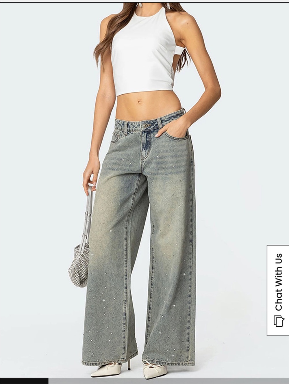 Edikted Low rise Wide-Leg Rhinestone Jeans